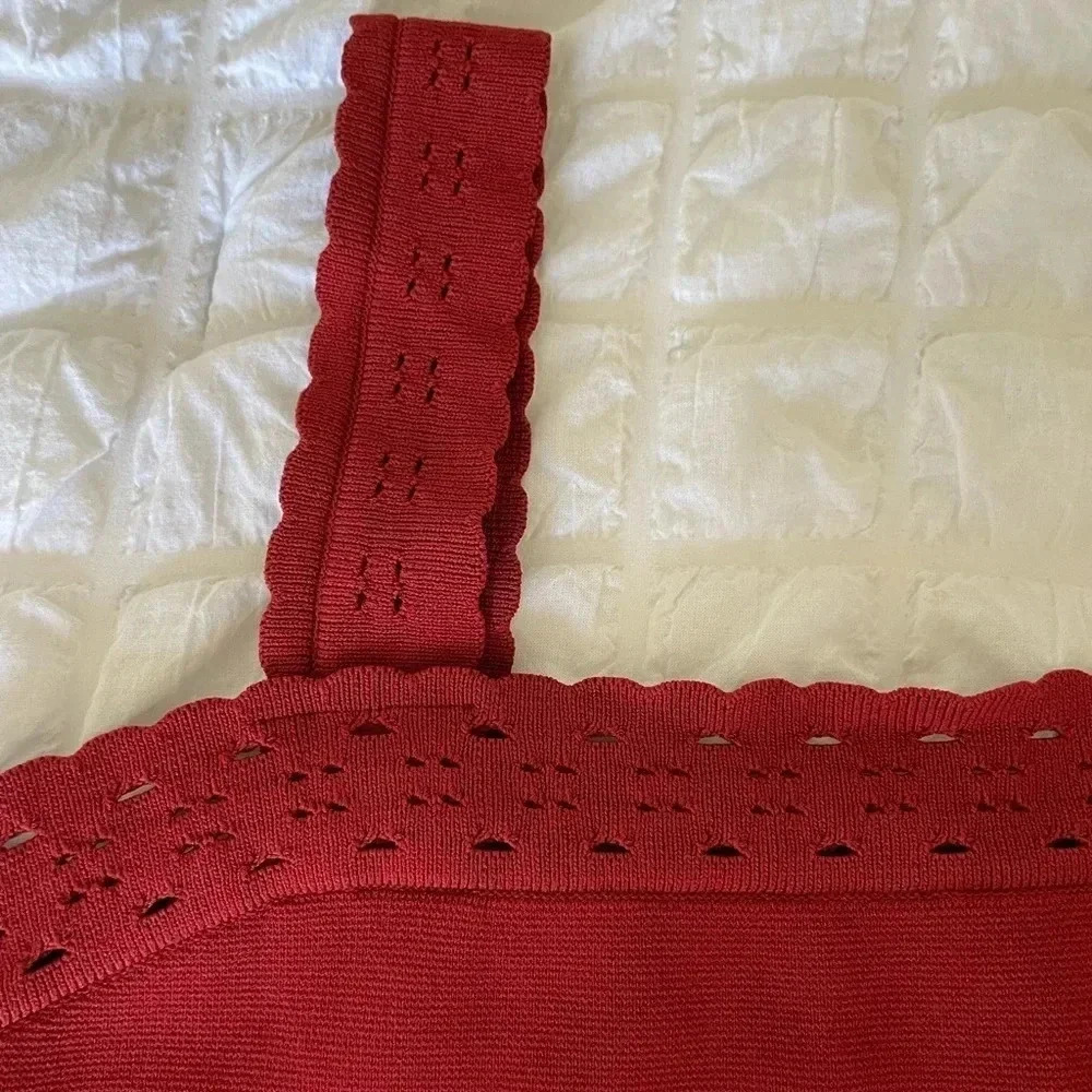 Sandro burgundy Alyson pointelle stretch knit mini dress - Picture 6 of 13